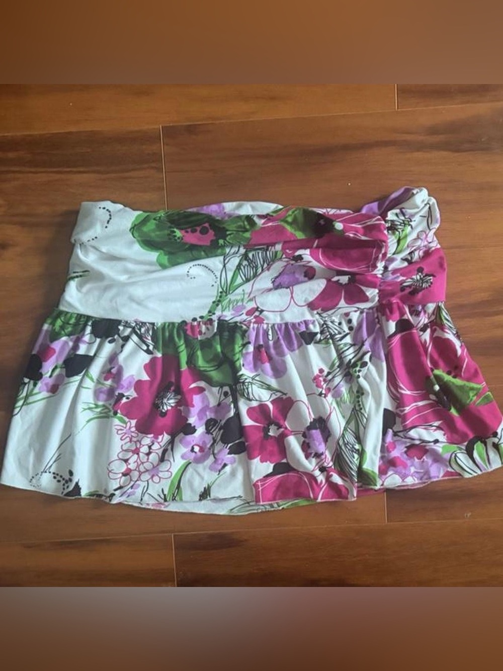 Rampage Floral Fold-Over Mini Skirt - White, Pink & Green